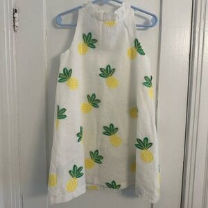 Kids Pineapple embroidered Sleeveless dress - White and Yellow